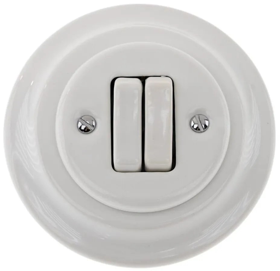 Bohemia-Design - Interruttore doppio retrò in porcellana con cornice n. 6+6 bianco