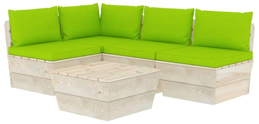 Set divani da giardino su pallet 5 pz con cuscini legno abete