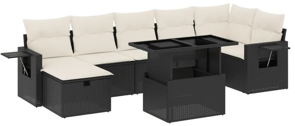 Set divani da giardino con cuscini 8 pz nero in polyrattan