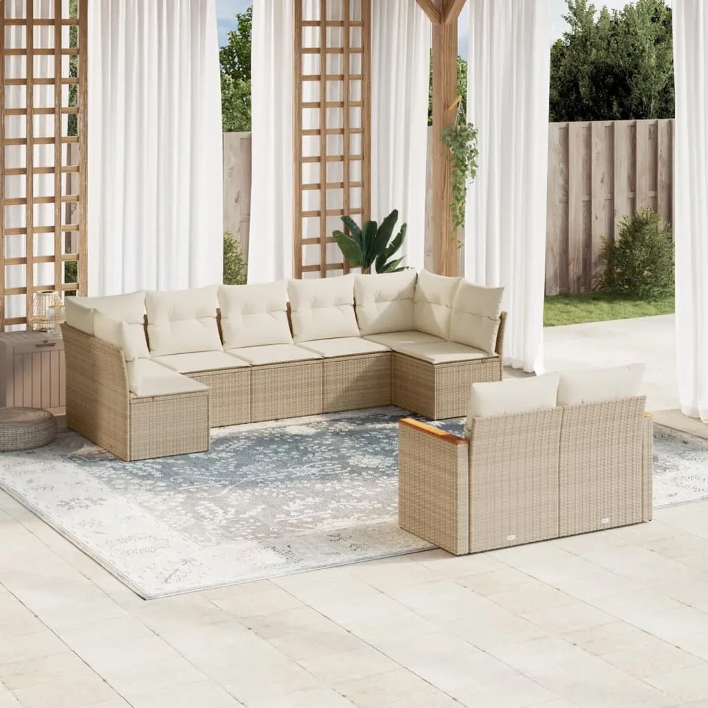 Set divano da giardino 9 pz con cuscini beige in polyrattan