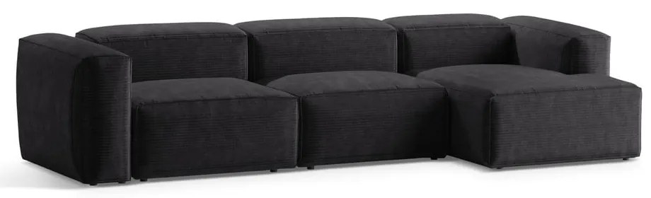 Divano angolare grigio scuro (con penisola a destra/con chaise lounge) con rivestimento in velluto a coste Bergamo – Cosmopolitan Design