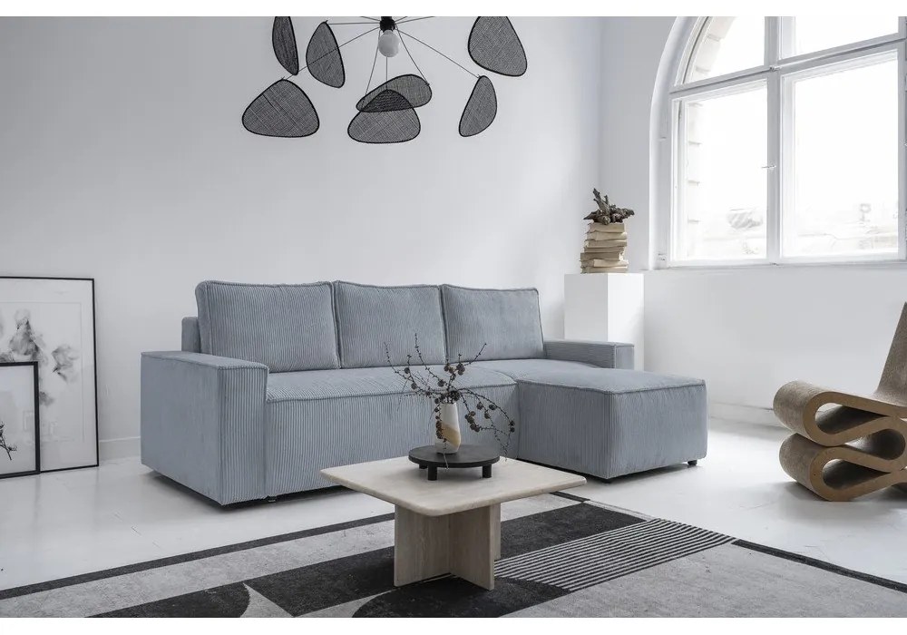 Divano letto angolare in velluto a coste grigio chiaro Brave Dave - Miuform