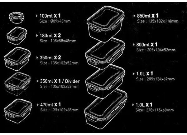Set da 11 contenitori per alimenti LOCK