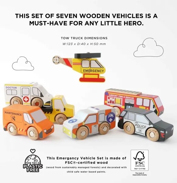 Le Toy Van - Set di macchine di soccorso con elicottero