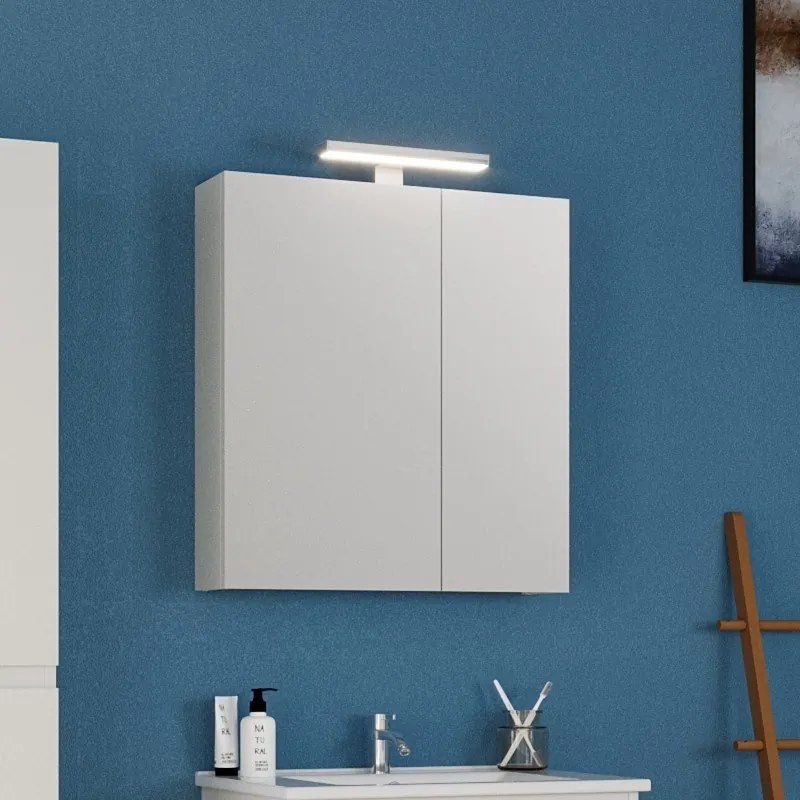 Kamalu - Specchio bagno contenitore 65 cm colore bianco opaco | LAC-EOLO-65