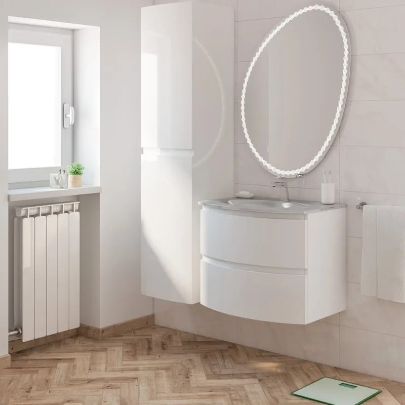 Mobile sottolavabo e lavabo Vague bianco lucido L 69 x H 55 x P 52 cm 1 vasca 2 cassetti