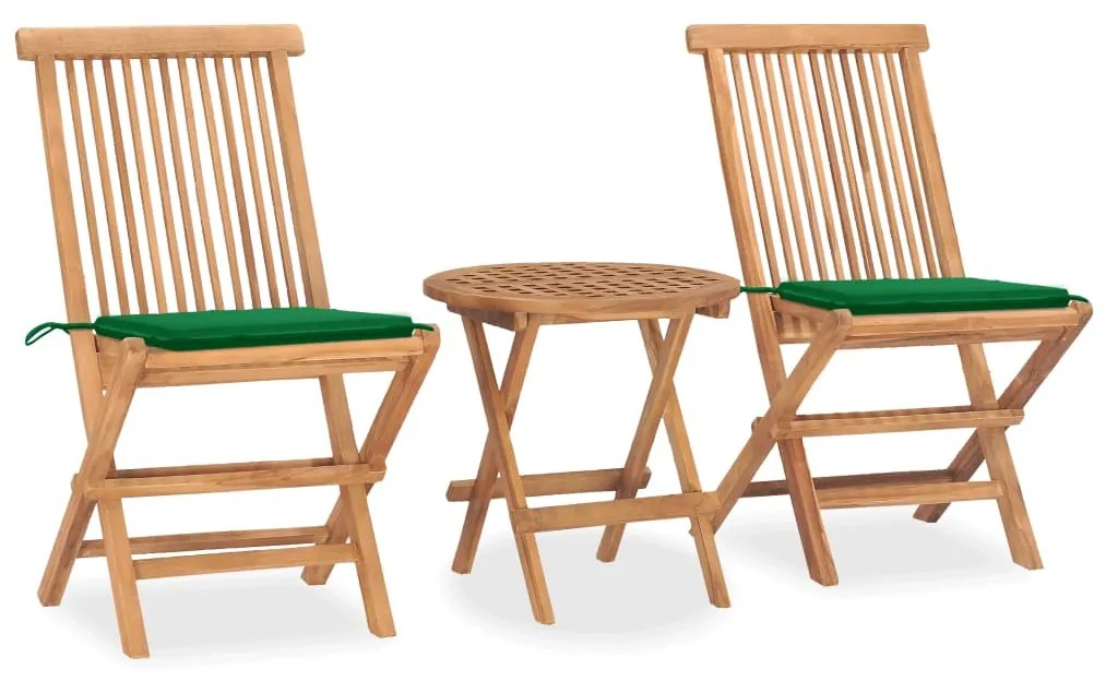 Set Da Pranzo Giardino Pieghevole 3 Pz Cuscino Massello Di Teak /