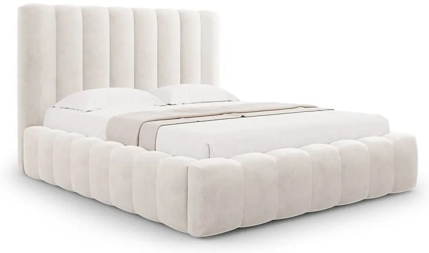 Letto matrimoniale imbottito color crema con spazio contenitivo e rete 200x200 cm Kelp - Micadoni Home