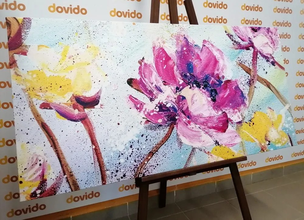 Quadro su tela – Dipinto di fiori gialli e viola