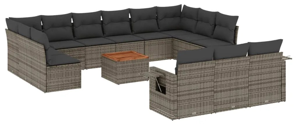 Set Divani da Giardino 14pz con Cuscini in Polyrattan Grigio