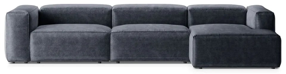 Divano angolare blu polveroso (con penisola a destra/con chaise lounge) con rivestimento in velluto a coste Bergamo – Cosmopolitan Design