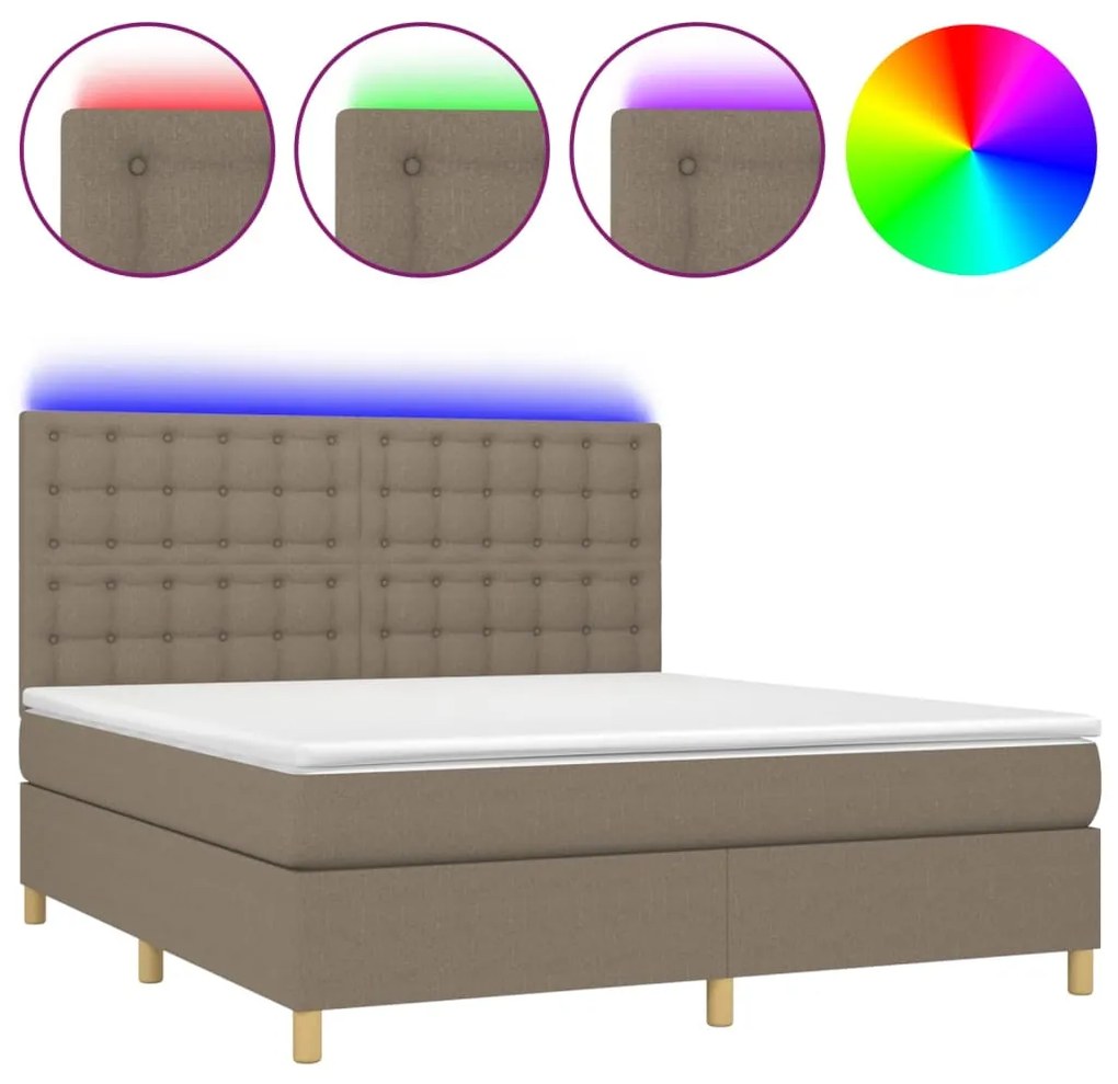 Letto a molle con materasso e led tortora 180x200 cm in tessuto