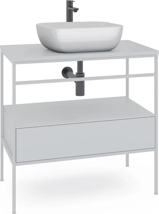 Mobile bagno da terra con lavabo e porta asciugamani L 80 x H 92 x P 45.5 cm bianco per vasca centrale Outline e cassetto