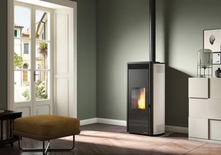 Palazzetti Isabel 12 US PRO 2 Stufa A Pellet Ecofire ad Aria con uscita fumi superiore in acciaio Bianco