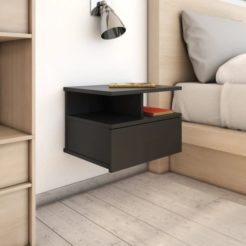 Comodino Pensile Nero 40x31x27 Cm İn Legno Multistrato /
