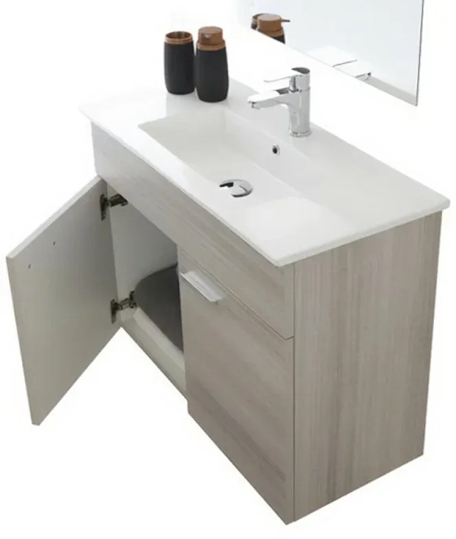 Mobile bagno sospeso 80 cm grigio in legno nobilitato melaminico con due ante, lavabo e specchio