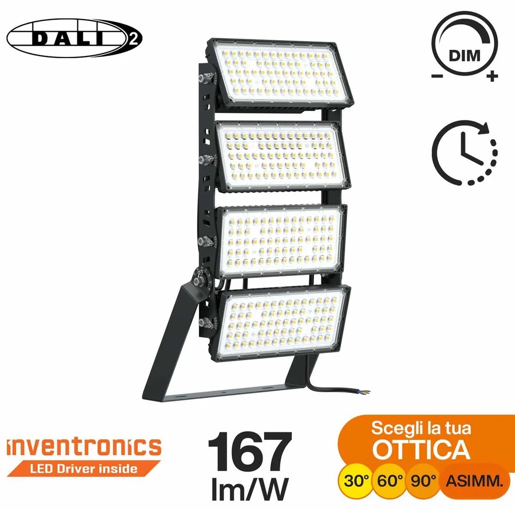 Faro Modulare LED 800W IP66 167lm/W Dimmerabile DALI - INVENTRONICS Colore Bianco Naturale 4.000K