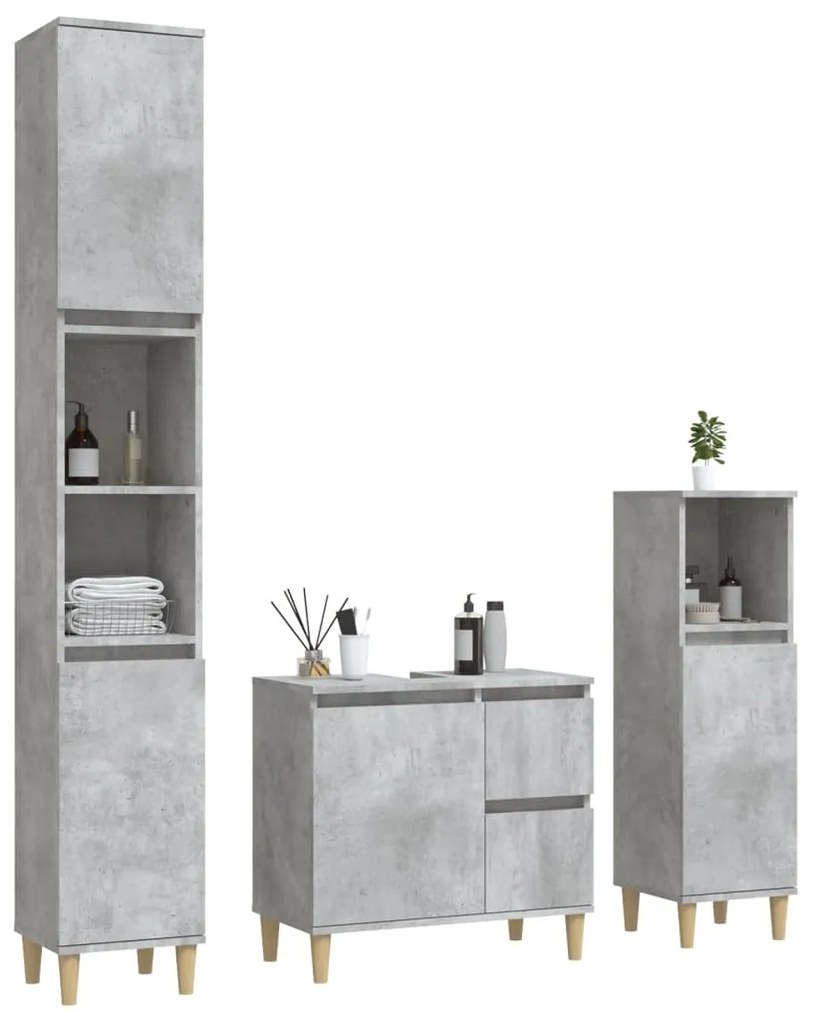 Set di mobili da bagno 3 pz grigio cemento in legno multistrato