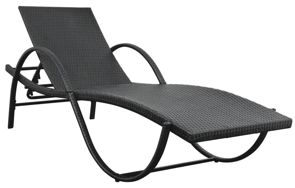 Lettino Prendisole con Cuscino in Polyrattan Nero