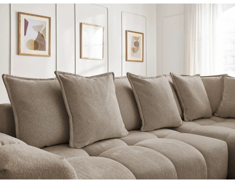 Divano angolare grigio tortora allungabile e con contenitore (penisola a destra/a L) con rivestimento in ciniglia Everest – Bobochic Paris