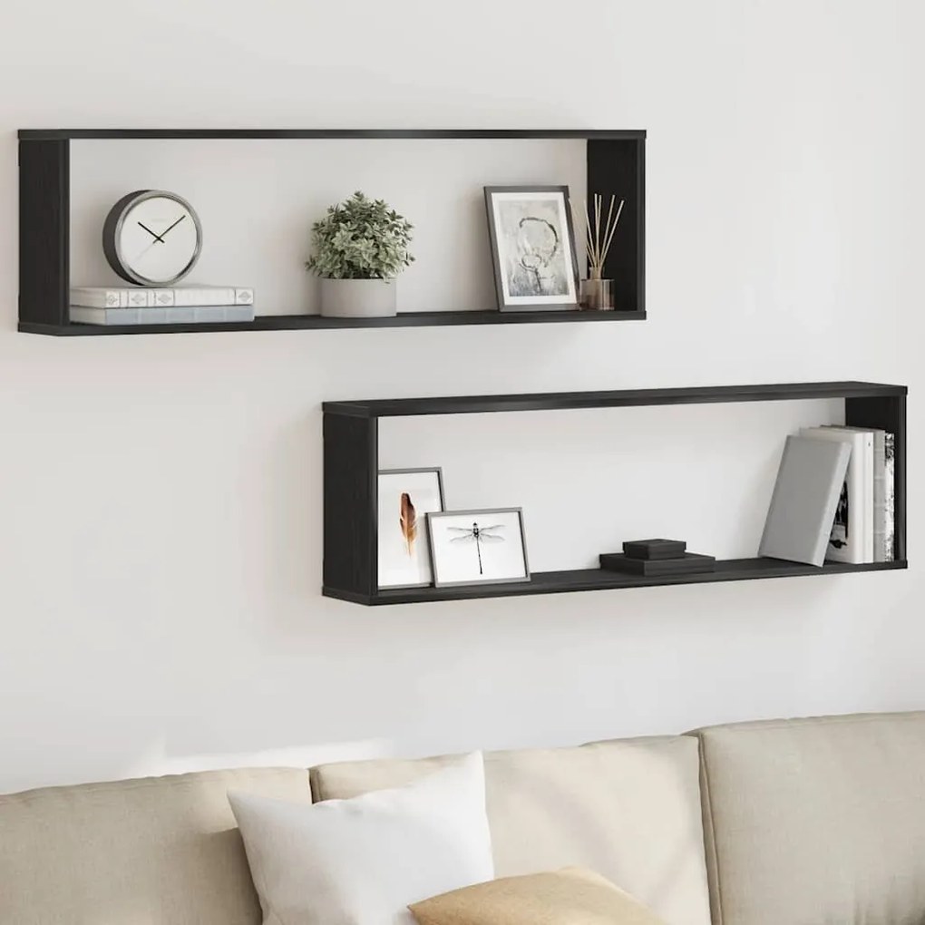 Mensole Parete Cubo 2 Pz Rovere Nero 100x15x30 Cm Multistrato /