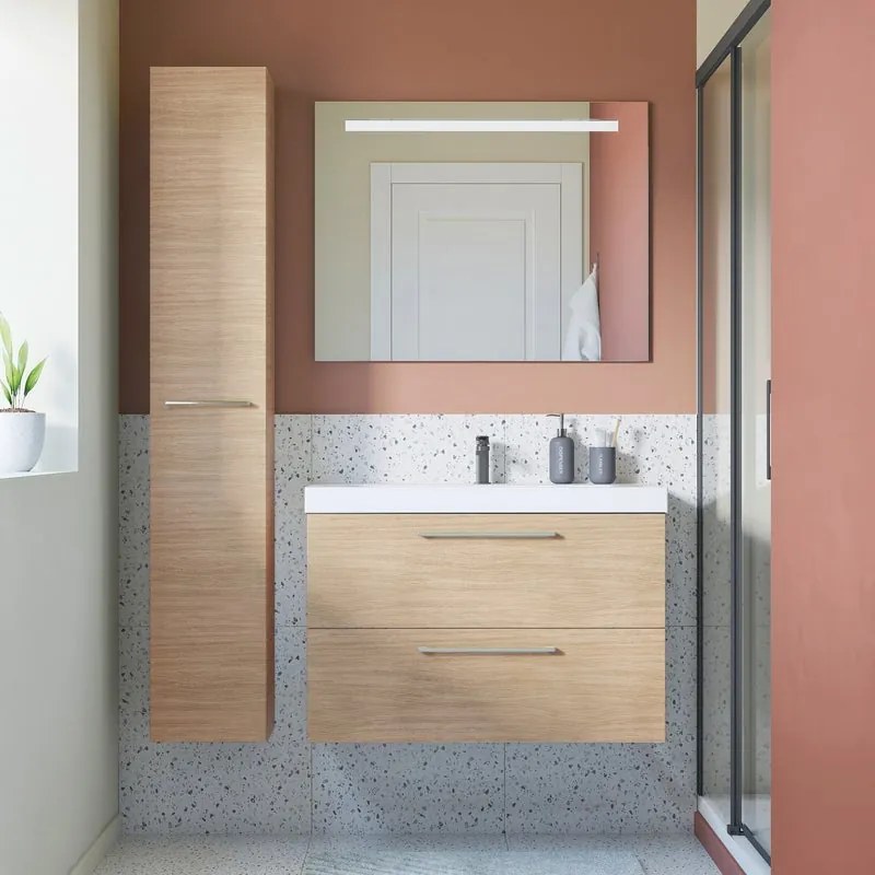 Mobile sottolavabo e lavabo Remix New rovere chiaro L 90 x H 57.7 x P 46 cm 2 cassetti