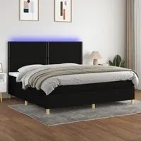 Letto a Molle Materasso e LED Nero 200x200cm in Tessuto