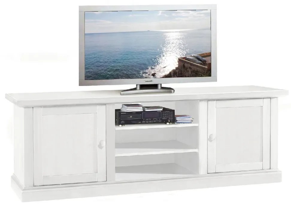 Porta TV in legno di pioppo bianco 160&#215;46 cm H 56 cm