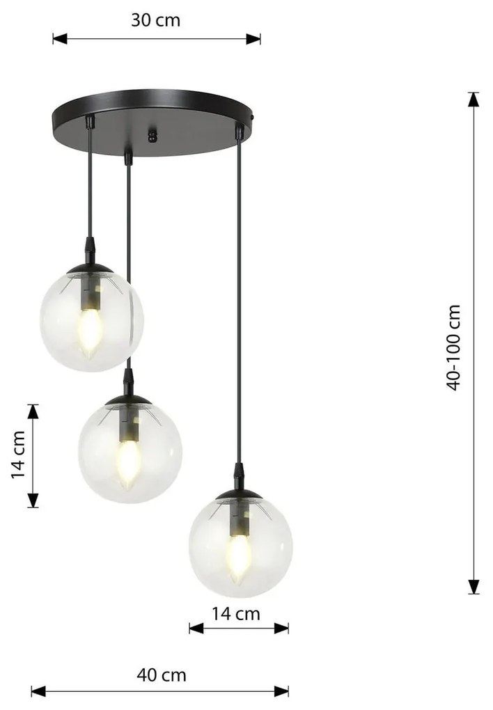 Lampadario a Sospensione COSMO 3 BLACK TRANSPARENT PREMIUM