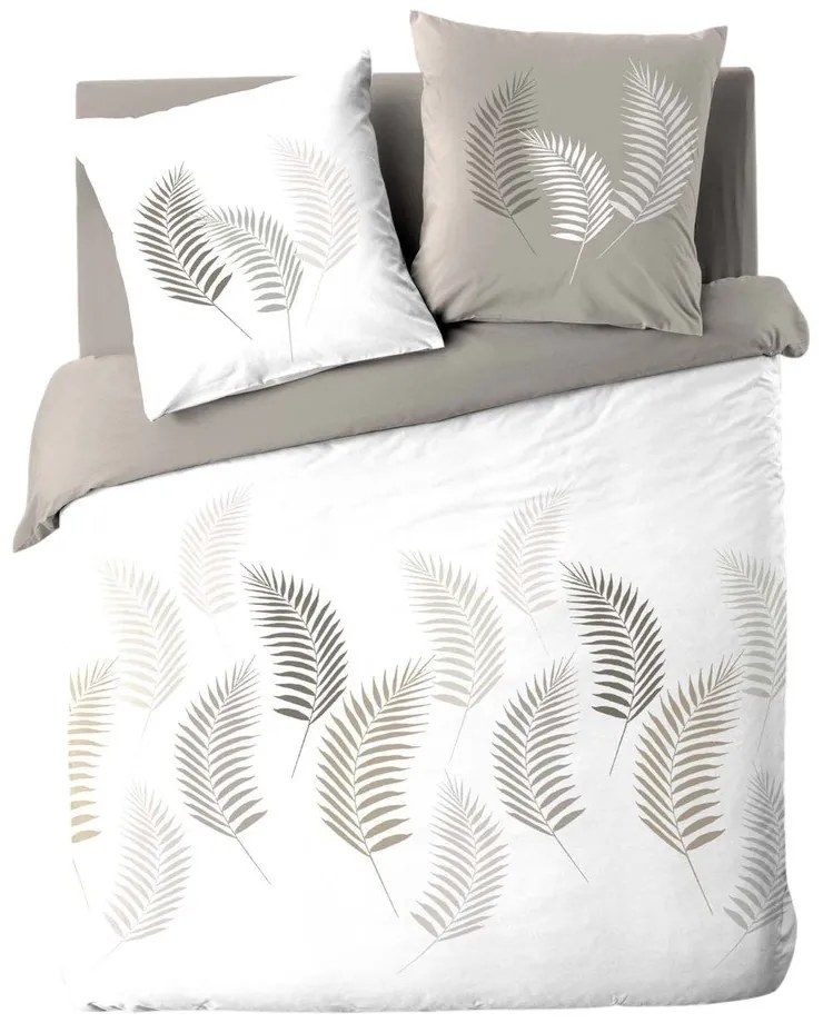 Set copripiumino e federa bianco e grigio tortora in cotone per letto matrimoniale e per letto esteso 240x220 cm Goyave – douceur d'intérieur