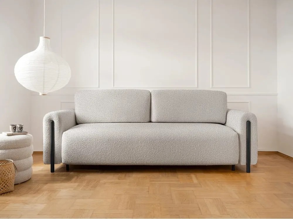 Divano greige allungabile/con contenitore e rivestimento in bouclé 244 cm Arcadova – ELTAP