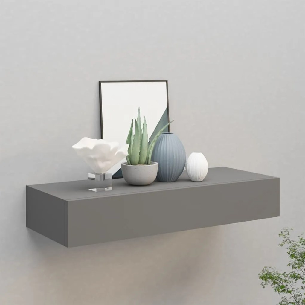 Scaffale Con Cassetti Da Parete Grigio 60x23,5x10 Cm İn Mdf /