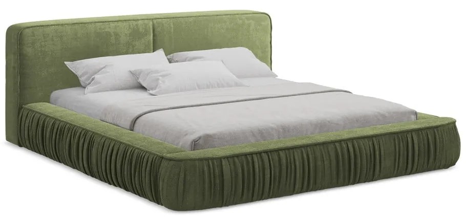 Letto matrimoniale imbottito verde con contenitore e rete inclusi 160x200 cm Keoni – Makamii
