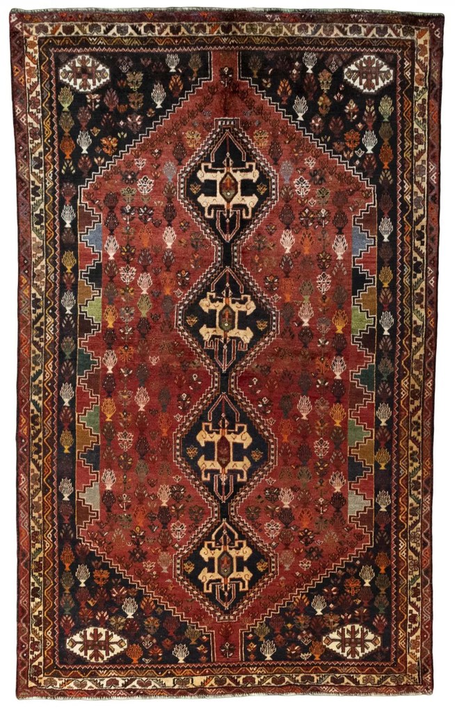 Shiraz Tappeto 280x170 Rosso (Iran) Annodato A Mano
