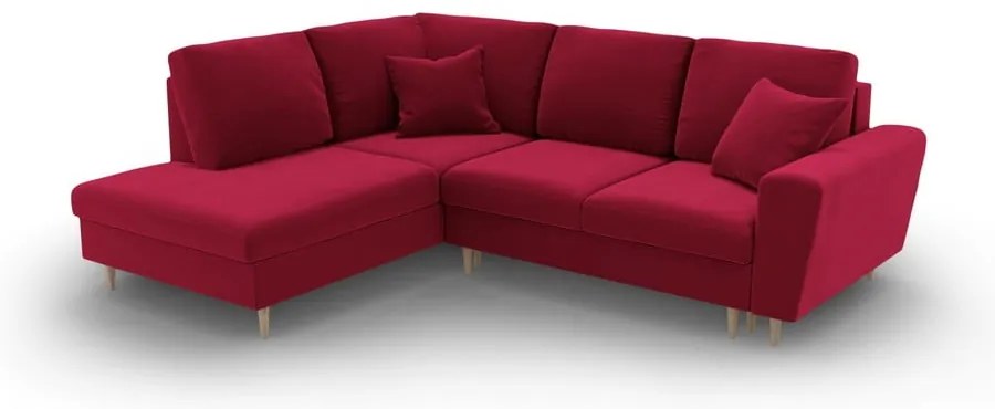 Divano angolare rosso allungabile e con contenitore (con penisola a sinistra/a L) con rivestimento in velluto Kyoto – Cosmopolitan Design