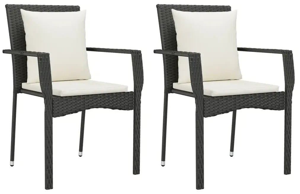 Set da pranzo da giardino 7 pz nero con cuscini in polyrattan