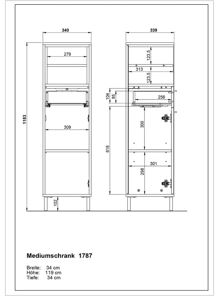 Mobile da bagno alto bianco in rovere 34x118 cm Loria - Germania