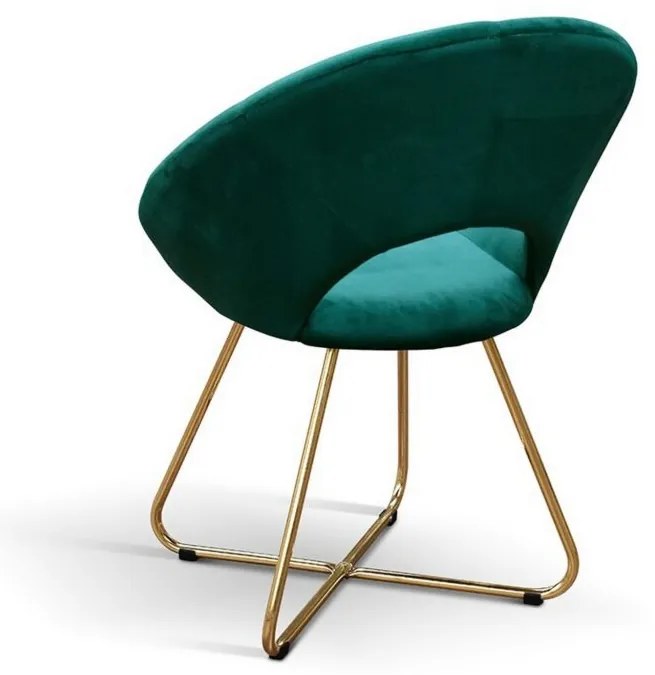 Set di poltroncine ZANTE in tessuto effetto velluto verde e base in metallo color oro