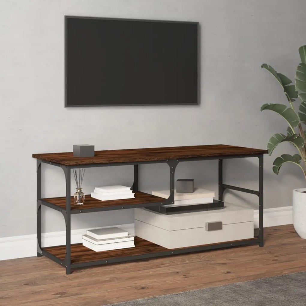 Mobile TV Rovere Fumo 103x38x46,5cm Legno Multistrato e Acciaio