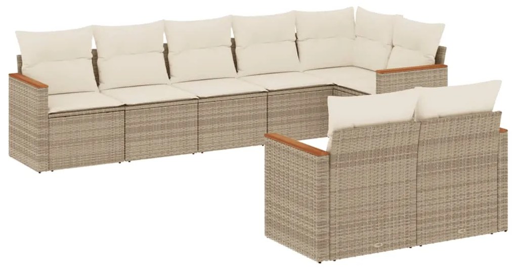 Set divano da giardino 8 pz con cuscini beige in polyrattan