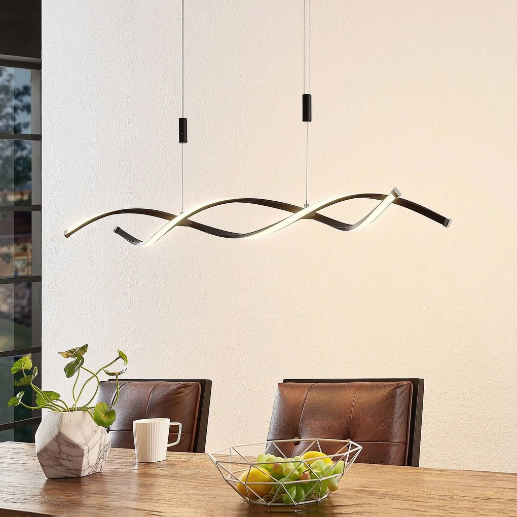 Lampada LED a sospensione Welina di Lindby, nera, in ferro, regolabile dimmerabile, Nero, Soggiorno / Sala da pranzo, Metallo, Moderno