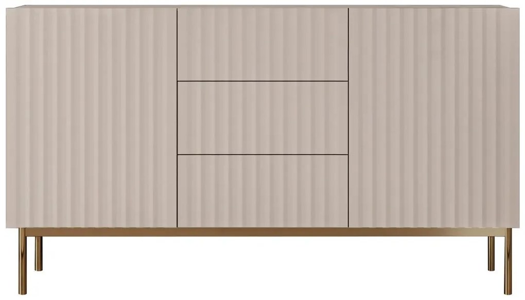 Credenza con 2 ante e 3 cassetti in MDF e Acciaio Beige e Dorato - EVILANA