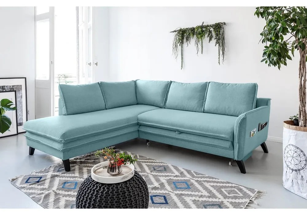 Divano letto angolare azzurro L, angolo sinistro Charming Charlie - Miuform