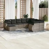 Set Divano da Giardino 10 pz con Cuscini Grigio in Polyrattan 3221859