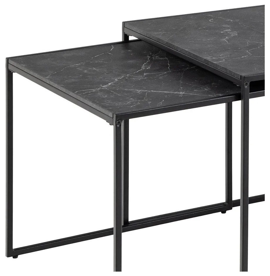 Set di tavolini da salotto color nero opaco con piano effetto marmo 3 pz 60x120 cm Infinity – Actona
