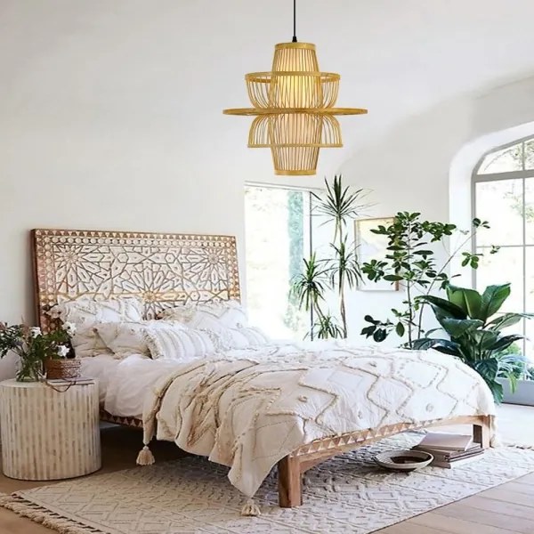 Immax 08254L - Lampadario a sospensione con filo PINCHOS 1xE27/40W/230V diametro 45 cm bambù