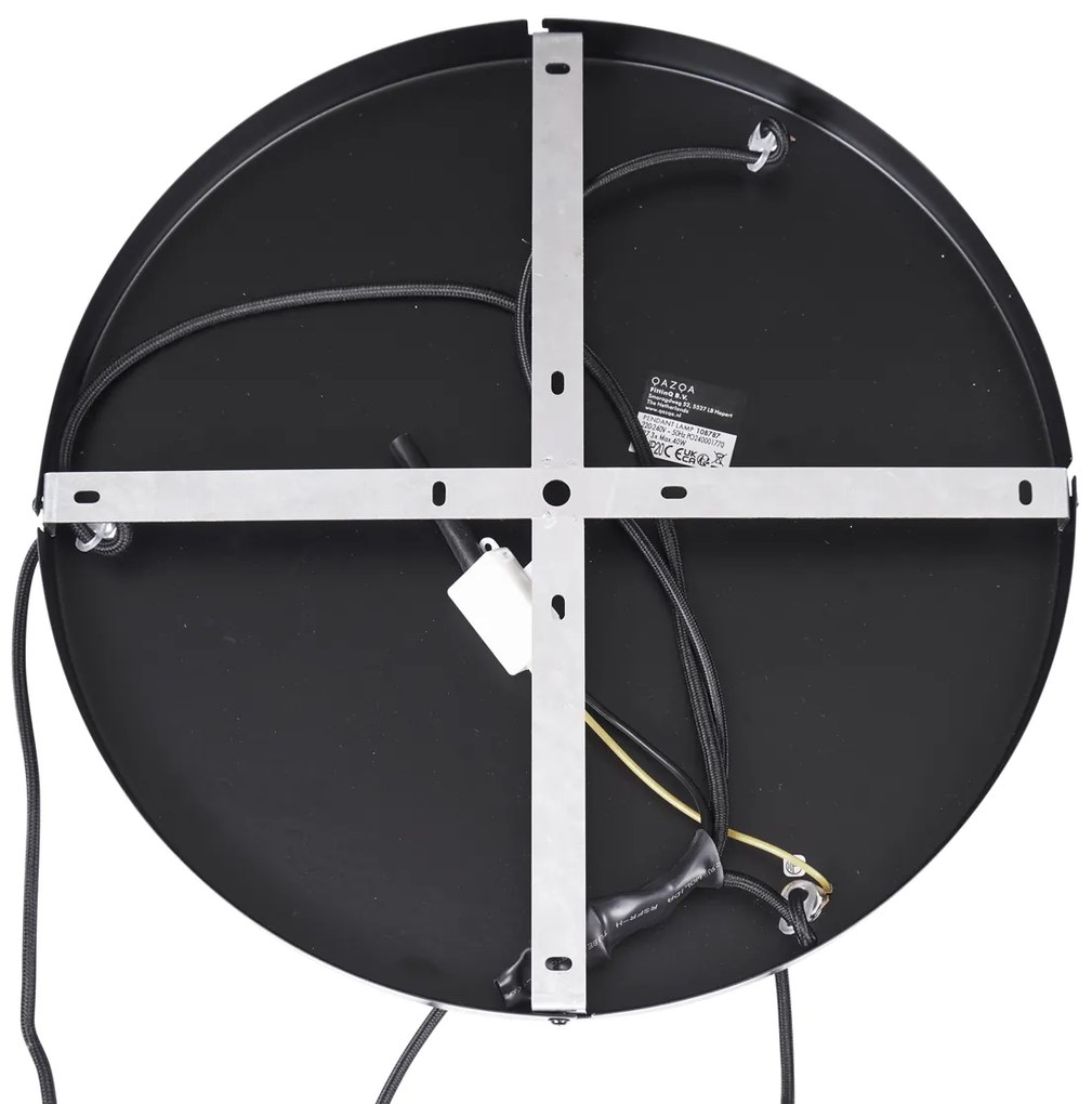 Lampada a sospensione Japandi nera e oro con paralume beige a 3 luci - Pluni