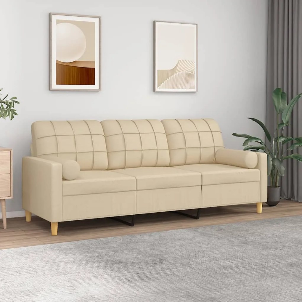 Divano A 3 Posti Con Cuscini Crema 180 Cm İn Tessuto /