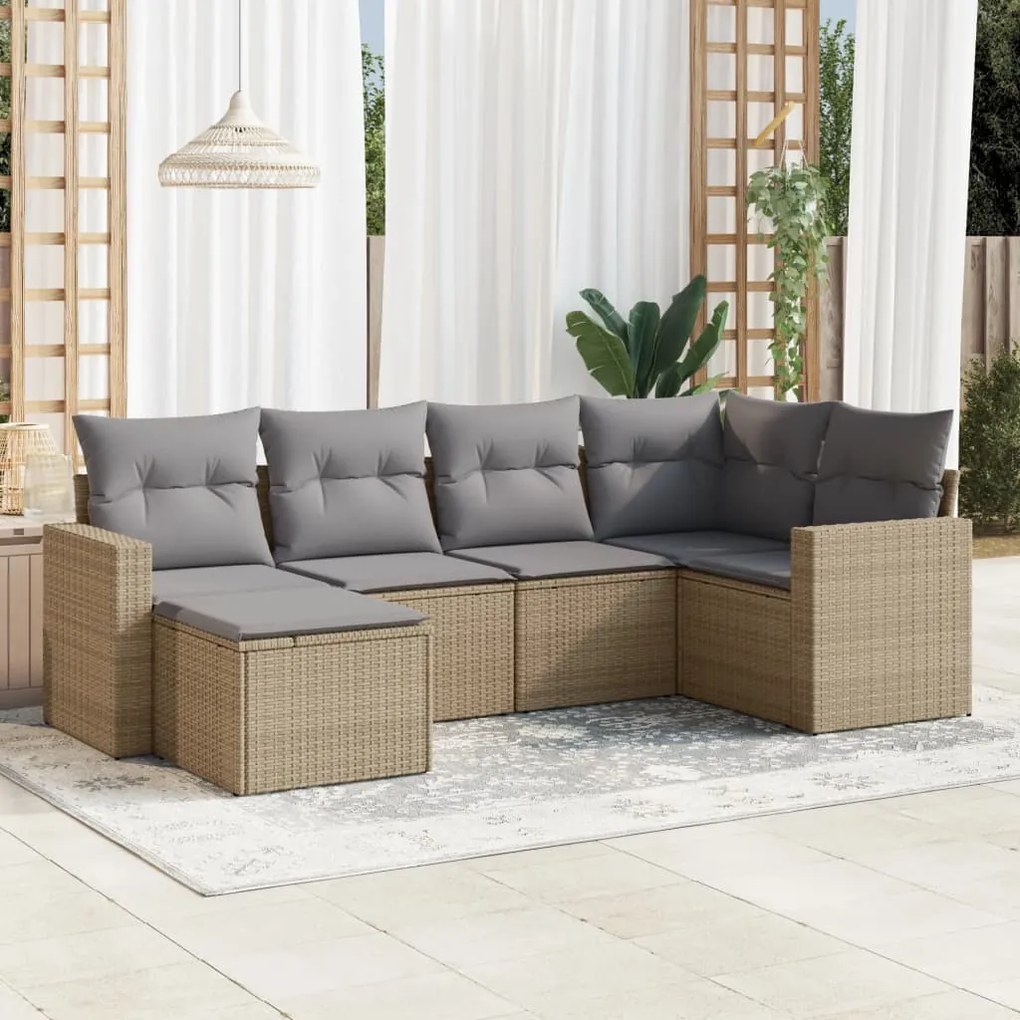 Set divano da giardino 6 pz con cuscini beige in polyrattan