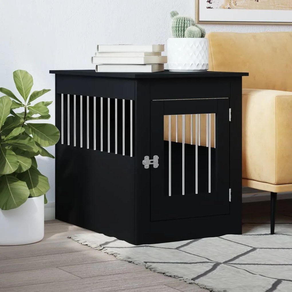 Gabbia Cani Da Arredamento Nera 55x80x68cm Legno Multistrato /